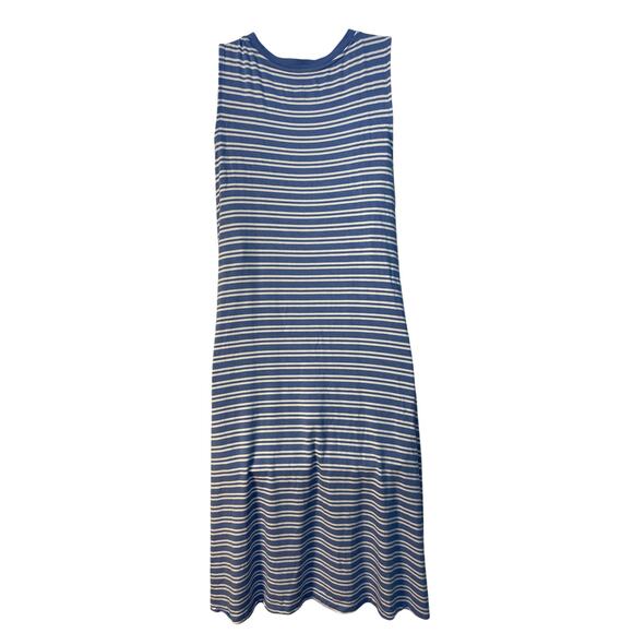 Time and Tru Sleeveless Crewneck Striped Flare Midi Dress Blue/White Size L - Picture 2 of 9